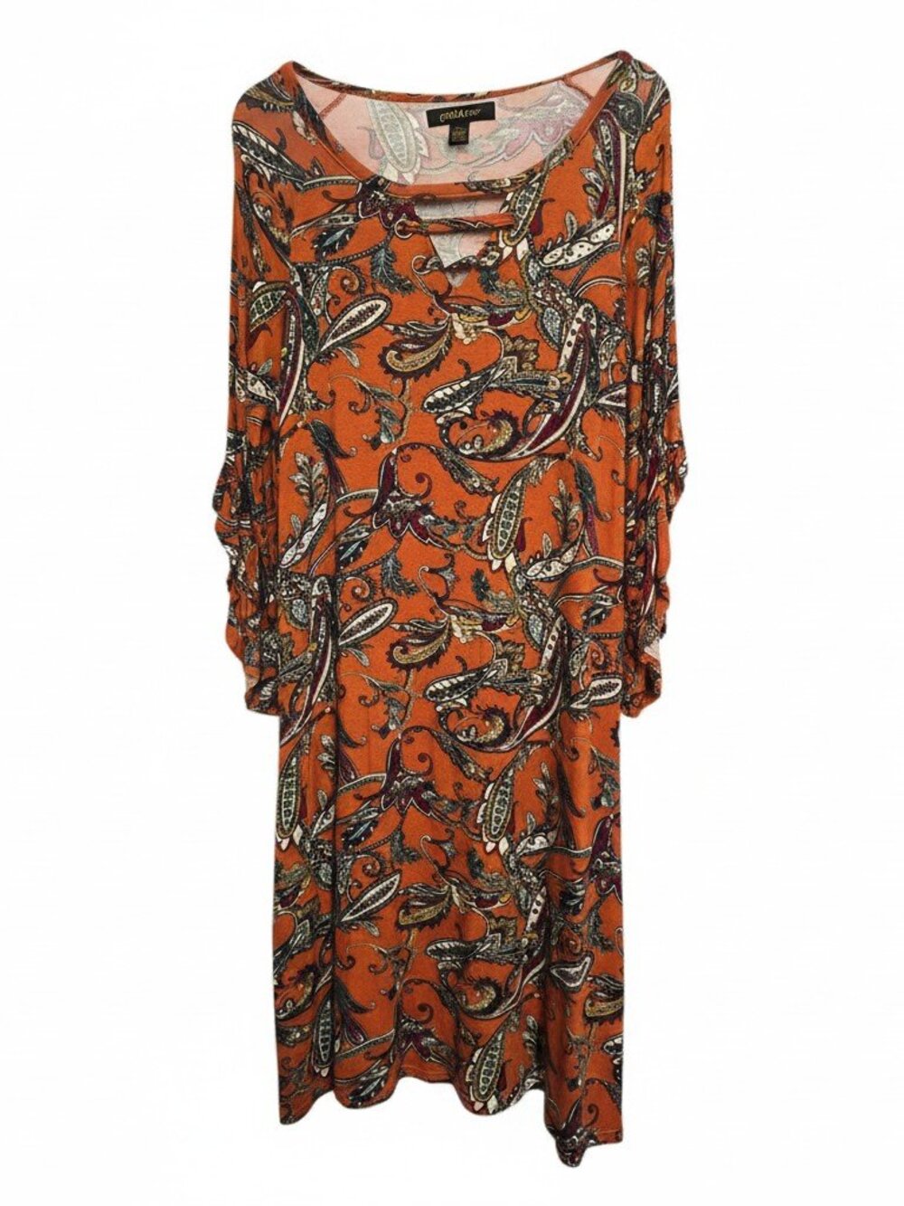 Goddess Women's Orange Paisley Multi Color 3/4 Sleeve Dress Size Large